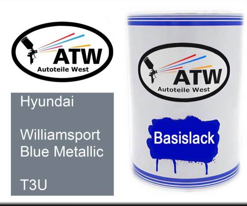 Hyundai, Williamsport Blue Metallic, T3U: 500ml Lackdose, von ATW Autoteile West.